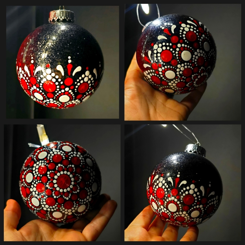 Handmade Ornament red black white Christmas Ornament Mandala